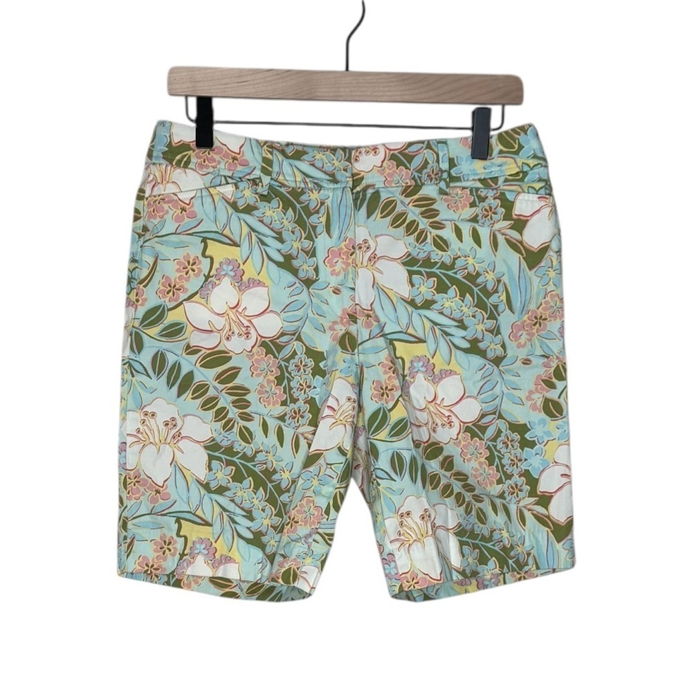 Talbots Women’s Perfect Shorts Floral Print Cotton Blend Trailing Hibiscus 6 - Picture 2 of 5